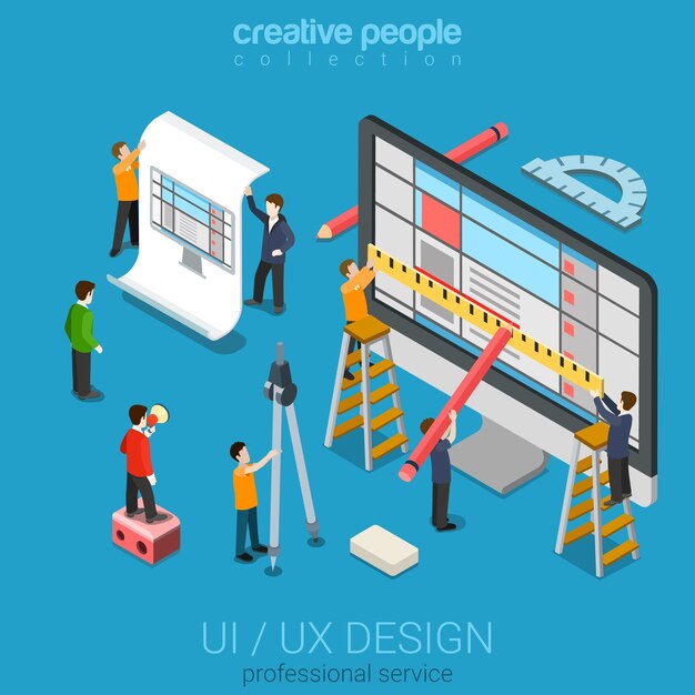 Flat d isométrica desktop UIUX design web infográfico conceito