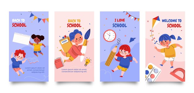 Flat de volta à escola coleção de histórias de Instagram