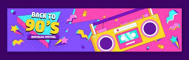 Vetor grátis flat design banner twitch de festival de música nostálgico dos anos 90