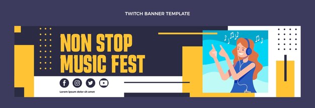 Flat design banner twitch de festival de música