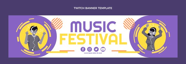 Flat design banner twitch de festival de música