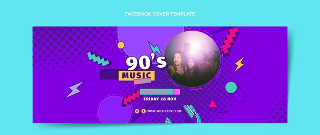 Flat design capa do facebook do festival de música dos anos 90