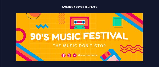 Flat design capa do facebook do festival de música dos anos 90