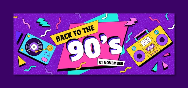 Flat design capa do facebook do festival de música nostálgica dos anos 90