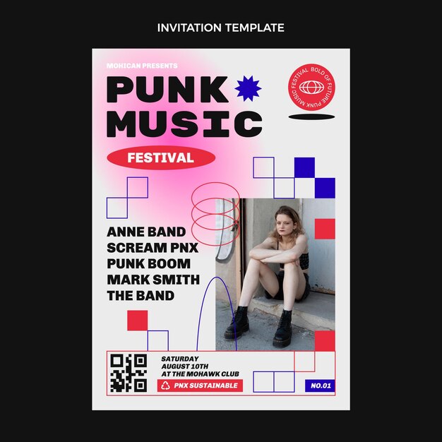 Flat design convite para festival de música nostálgica dos anos 90
