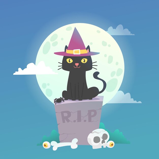 Flat design halloween gato