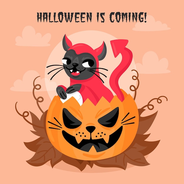 Flat design halloween gato