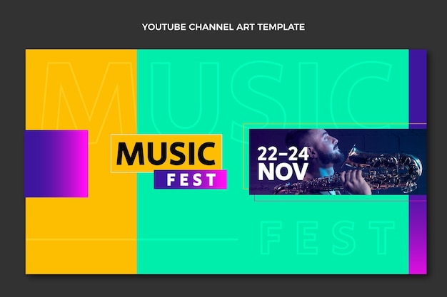 Vetor grátis flat design minimal music festival de arte do canal do youtube