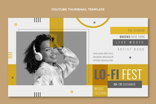 Vetor grátis flat design minimal music festival youtube thumbnail