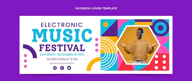 Vetor grátis flat design mosaico capa do facebook do festival de música