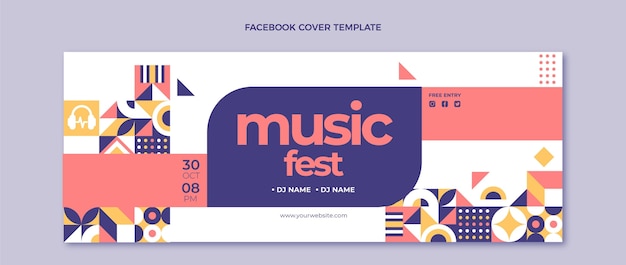 Vetor grátis flat design mosaico capa do facebook do festival de música