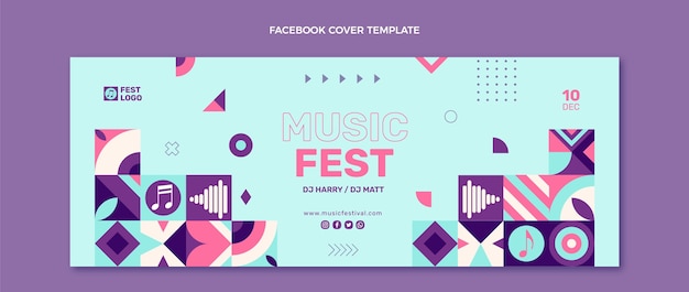 Flat design mosaico capa do facebook do festival de música