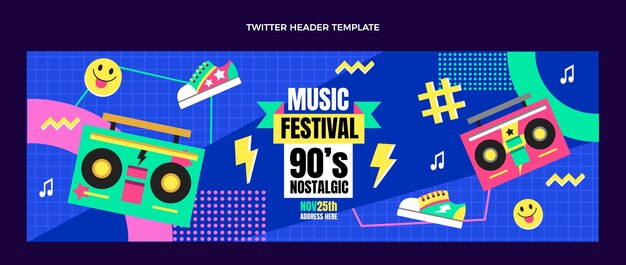 Flat design no Twitter do festival de música nostálgico dos anos 90