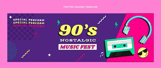 Flat design no Twitter do festival de música nostálgico dos anos 90