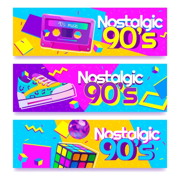 Vetor grátis flat design nostalgic 90's banners