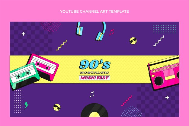 Flat design nostálgico festival de música dos anos 90, arte do canal do youtube