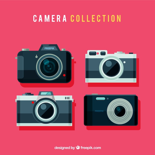 Vetor grátis flat design retro camera camera collection