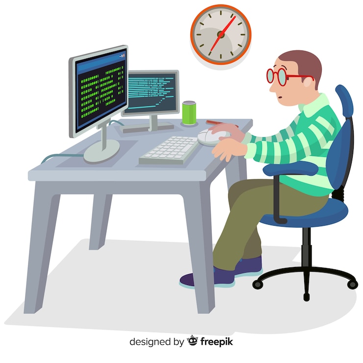 Vetor grátis flat design vector codificador masculino trabalhando