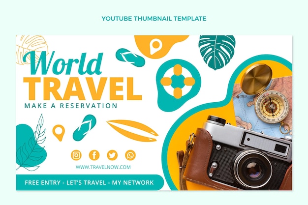 Vetor grátis flat design world travel youtube thumbnail