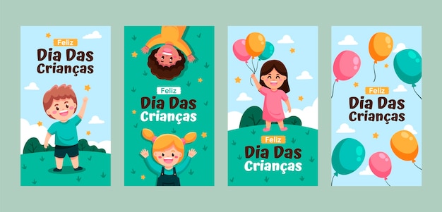 Flat dia das criancas coleção de histórias do instagram