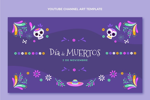 Vetor grátis flat dia de muertos arte do canal do youtube