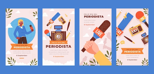 Vetor grátis flat dia del periodista coleção de histórias do instagram