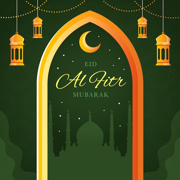 Flat eid al-fitr - ilustração de eid mubarak