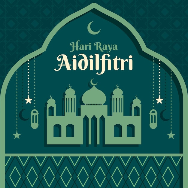 Flat eid al-fitr - ilustração de hari raya aidilfitri