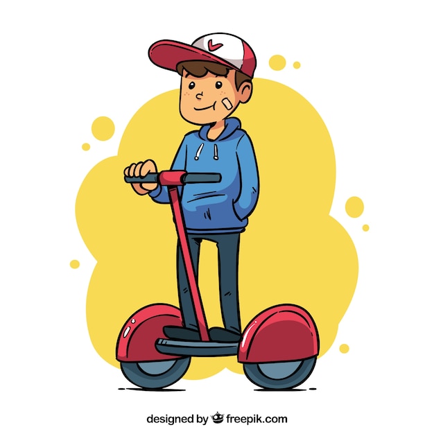 Vetor grátis flat homem / mulher andando scooter elétrico