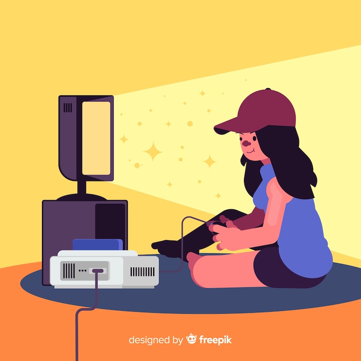 Vetor grátis flat jovem mulher jogando videogames