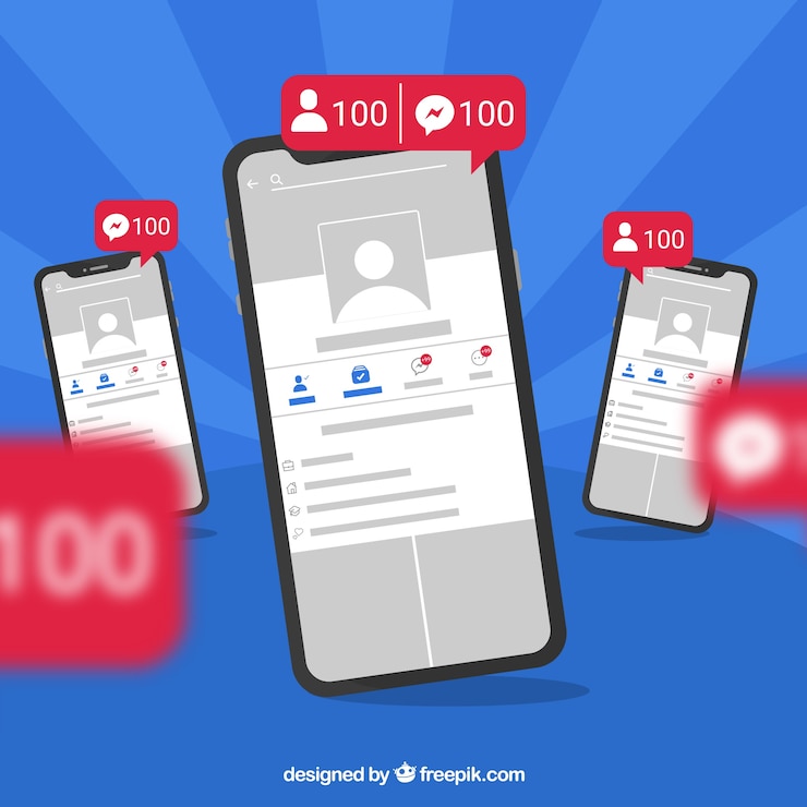 Vetor grátis flat mobile com notificações no facebook