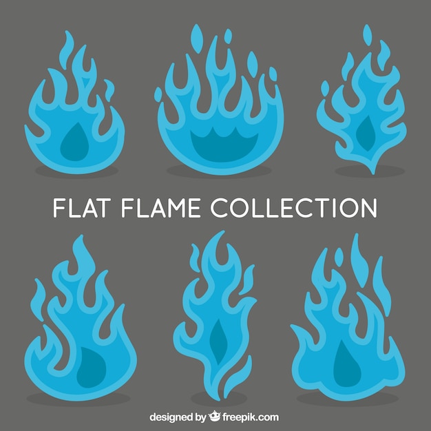 Vetor grátis flat pack de seis chamas azuis