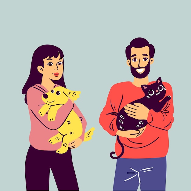 Vetor grátis flat people com gato e cachorro