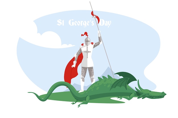 Vetor grátis flat st. ilustração do dia de george com cavaleiro e dragão