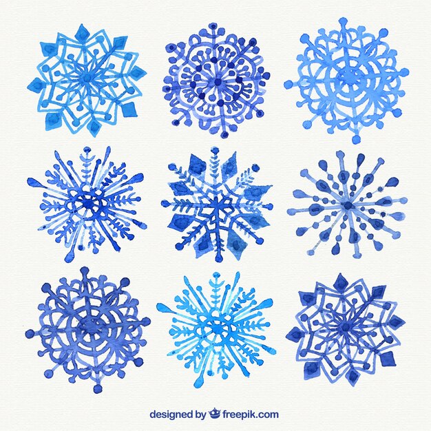 flocos de neve azuis da aguarela