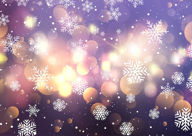 Flocos de neve de Natal e luzes de bokeh