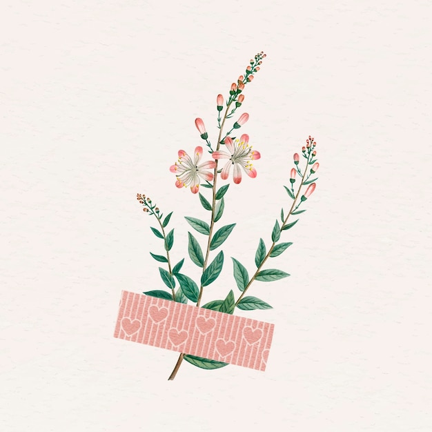 Flor com elemento de design de fita washi rosa
