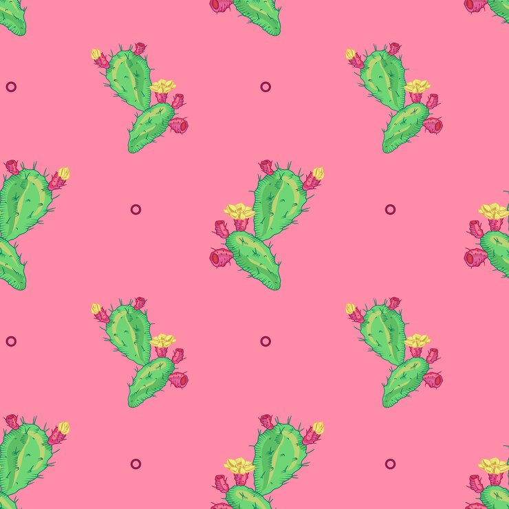 Vetor grátis flor de cacto, padrão sem emenda. logotipo de pote cactus. ícone do cacto