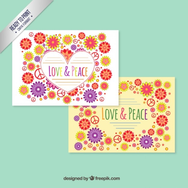 Vetor grátis floral do amor e um cartão de paz