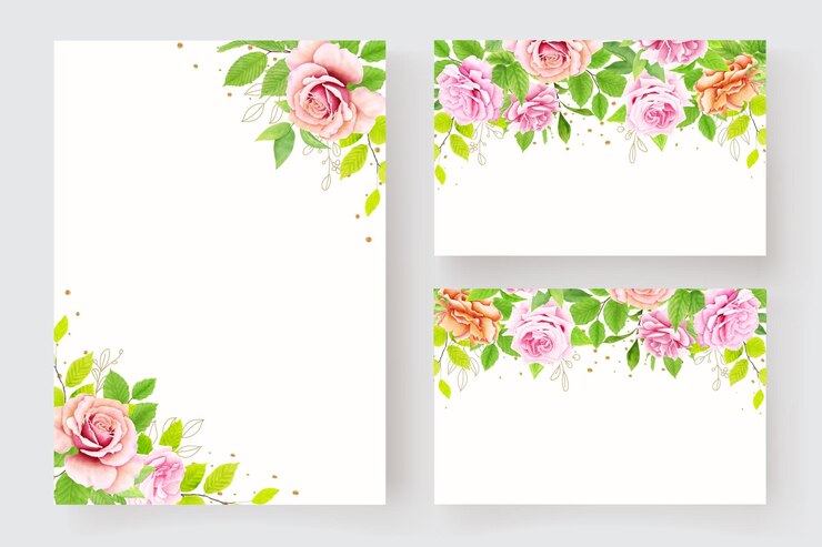 Vetor grátis floral elegante com conjunto de cartão de casamento de cor suave