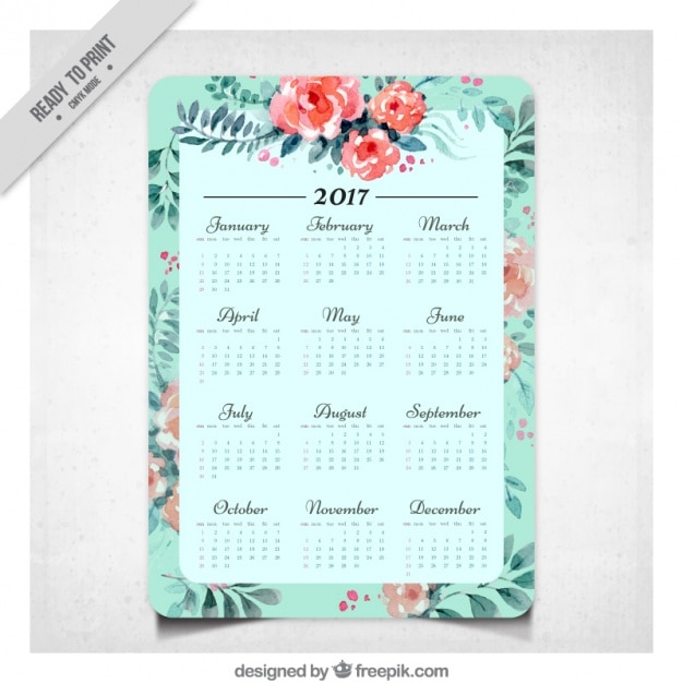 Flores da aguarela 2017 do calendário