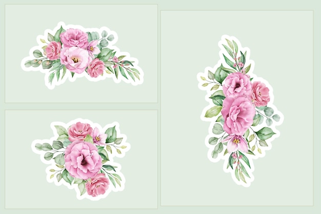 Vetor grátis flores de lisianthus buquês e ramos adesivos ilustração