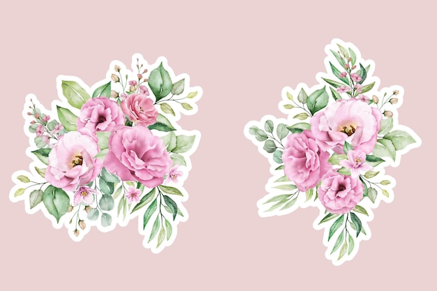 Vetor grátis flores de lisianthus buquês e ramos adesivos ilustração