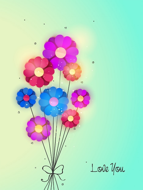 Vetor grátis flores de papel coloridas na forma do coração no fundo brilhante, fundo floral elegante para o cumprimento do cartão do cumprimento ou do convite