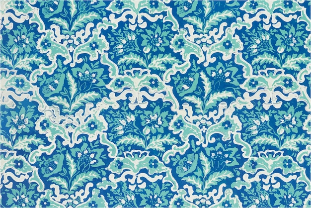 Flores desabrochando vetor padrão azul fundo estilo vintage