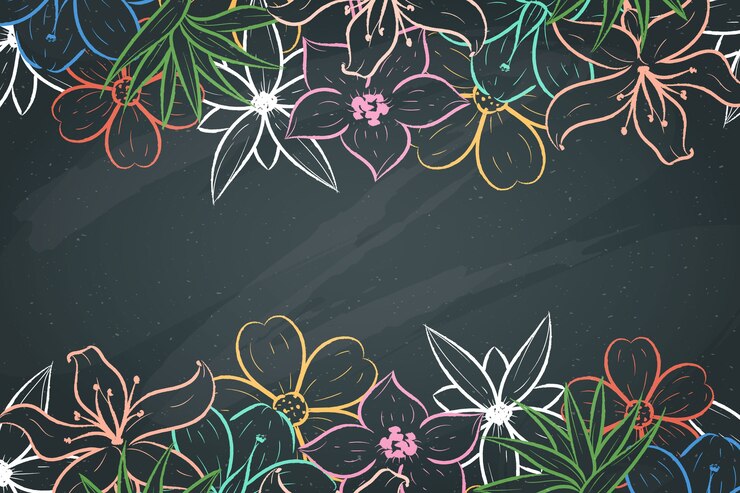 Vetor grátis flores desenhadas à mão sobre fundo de quadro-negro