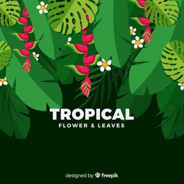 Vetor grátis flores e folhas tropicais planas