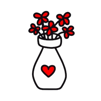 Flores em um vaso isolado em um fundo branco. ilustração vetorial no estilo doodle. design para dia dos namorados, 8 de março, páscoa, aniversário