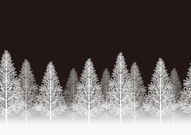Floresta de neve perfeita isolada em um fundo preto horizontalmente repetível