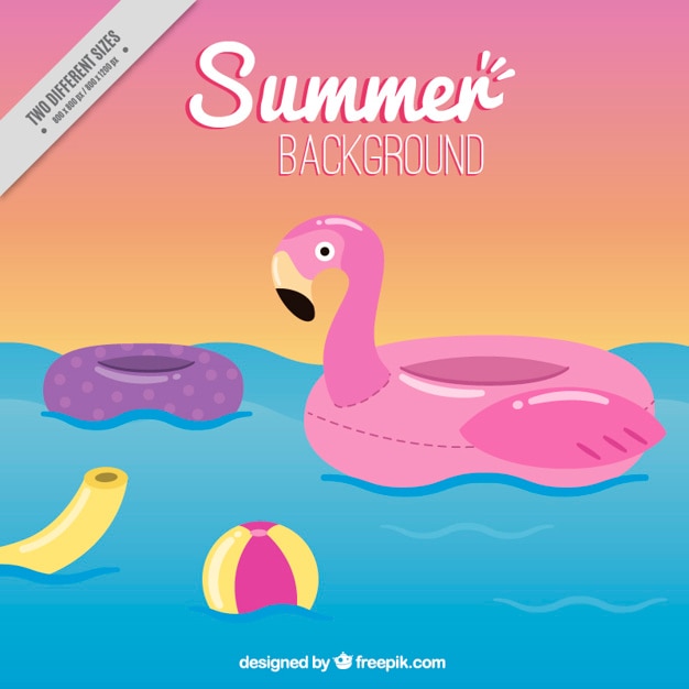 Flutuador flamingo com fundo elementos do verão